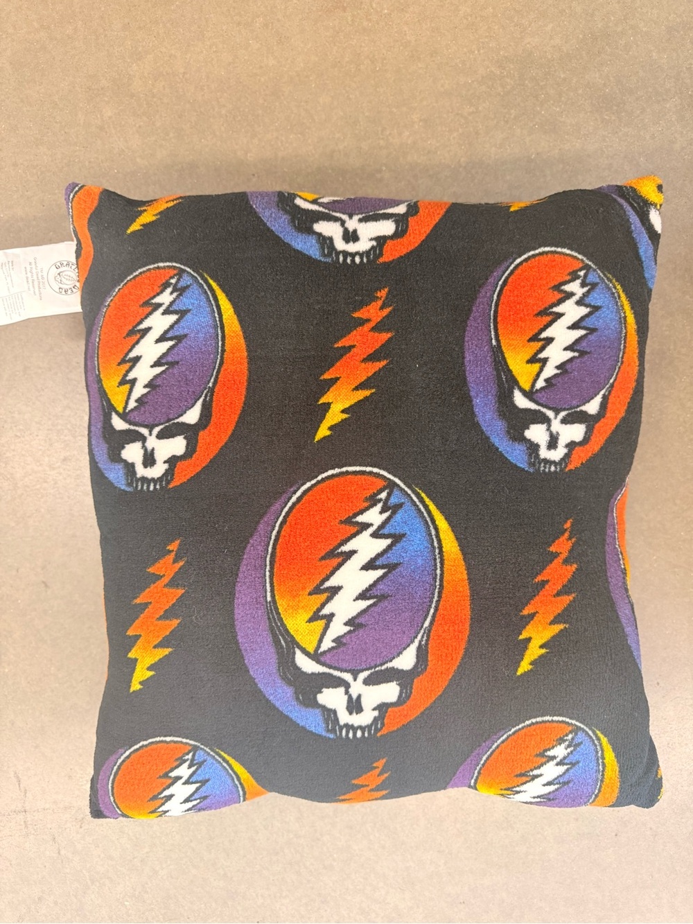 Black Multicolor Grateful Dead Lightning Skull Cotton Accent Pillow
